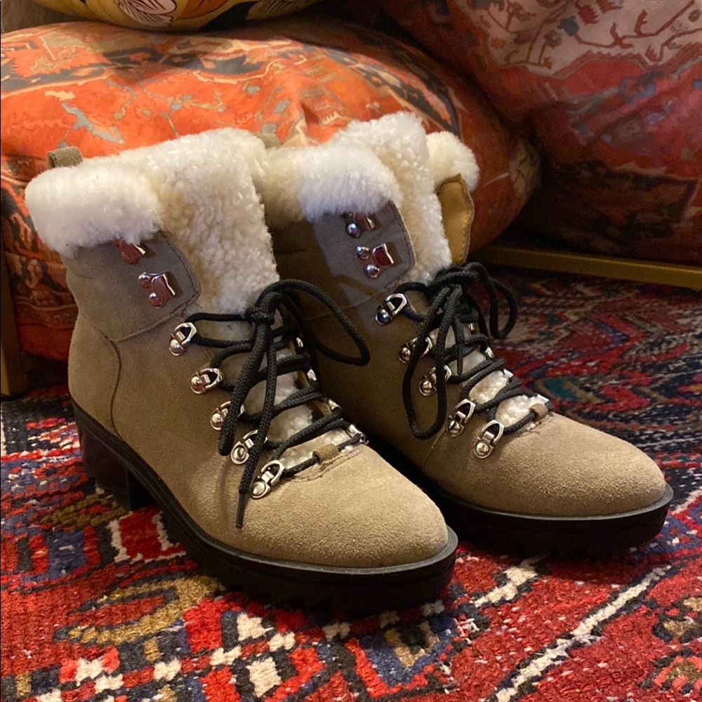 Marc Fisher Suede Shearling-Lined Lace-Up Boots